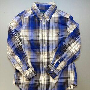 Ralph Lauren Polo Boys Blue Plaid Button- Dress Shirt, Size Small (8)